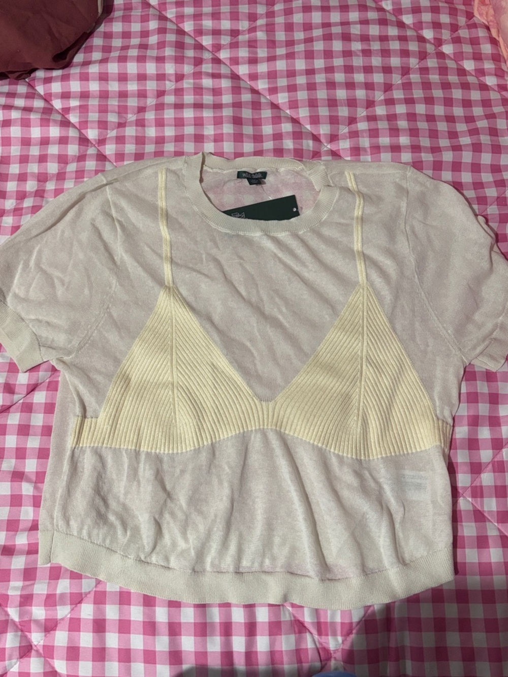 Wild Fable Cream Short-Sleeve Knit Top with Pale Yellow bikini Overlay